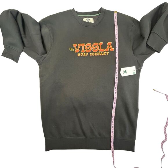 NEW VISSLA Surf Company Sweatshirt Men Medium Black Retro - Picture 9 of 9